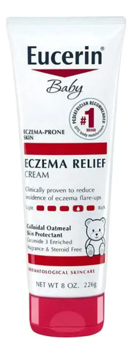 Eucerin Baby Eczema Relief Crema 226 g | Hidratante Suave Hipoalergénica Sin Fragancia Para Bebé con Piel Seca, Sensible o con Eczema | Loción Dermatológica con Avena Coloidal Que Calma, Protege y Ali
