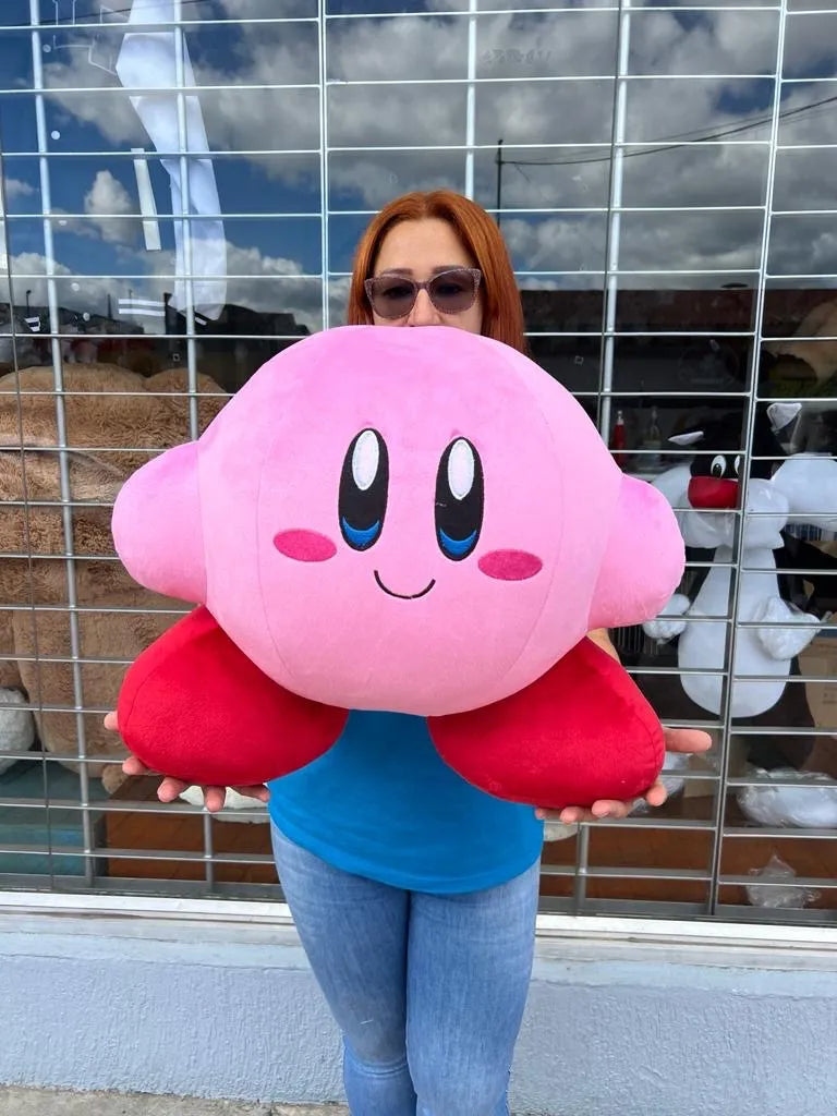 Kirby Peluche Grande 50cm Perfumado + Moño +3 Globos Rosa Chicle