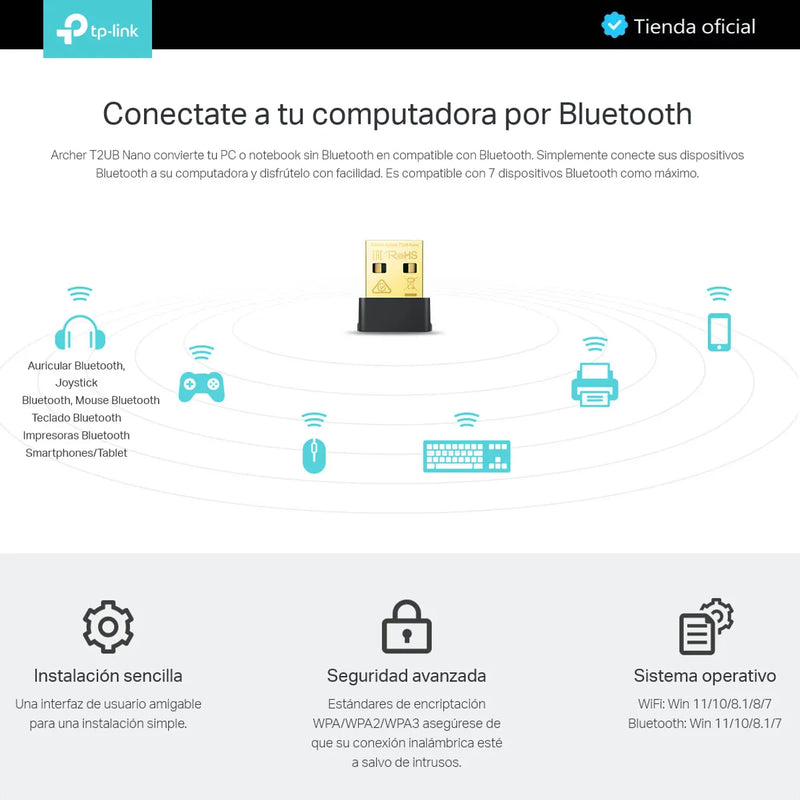 Tp-link Archer T2ub Nano, Adaptador Usb Bluetooth Wifi Ac600