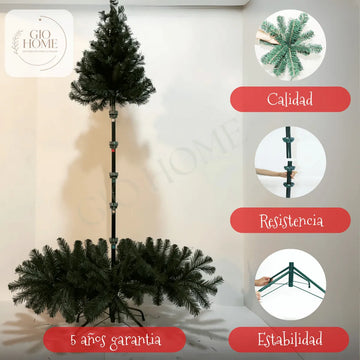 Arbol De Navidad Atlantic 1.80m 485 Puntas Gio Home Pino Navideño Look Natural Base Metalica Artificial Para Decoracion Con Bolas Adornos Extension Cintas Bombillos Botas Campanas Luces Estrella Noel