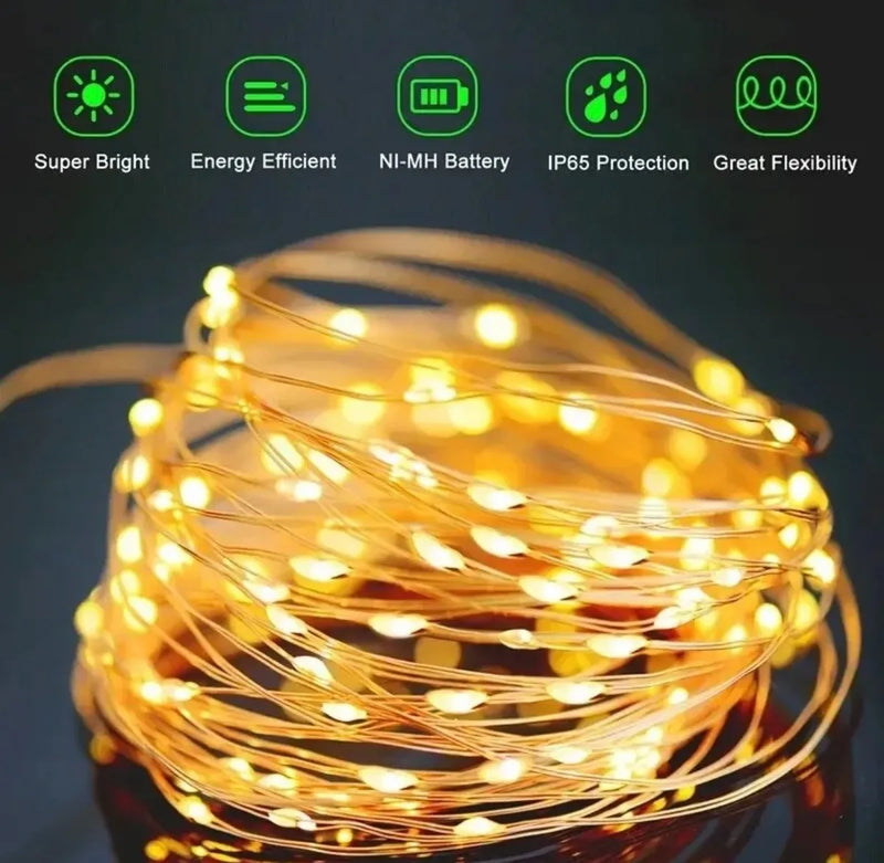 Luces Navideñas Guirnalda 12metros 100 Led Con Energía Solar Luz Cálida