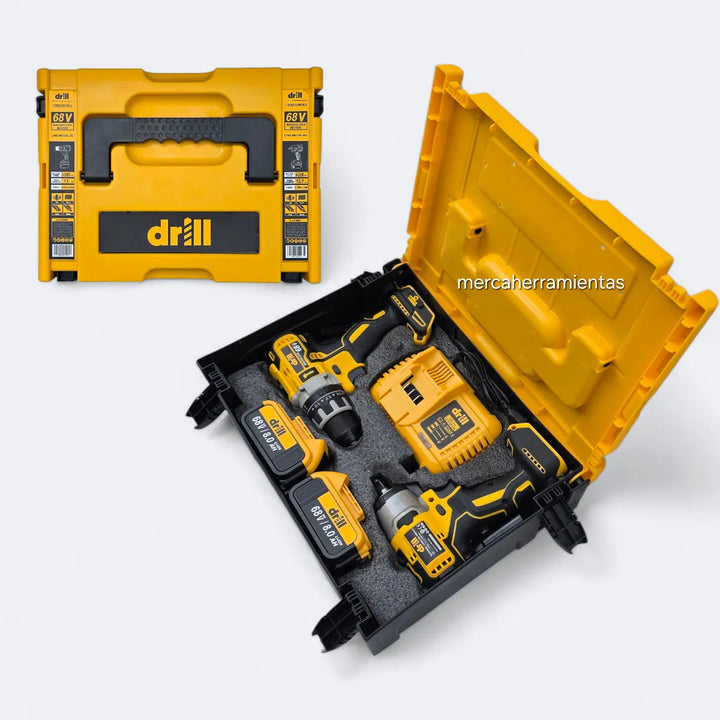 Combo Taladro Inalámbrico 68v Y Pistola Impacto 1/2 Amarillo - Amarillo - 50 Hz/60 Hz