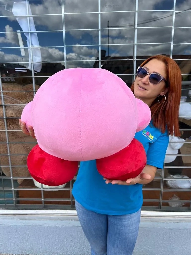 Kirby Peluche Grande 50cm Perfumado + Moño +3 Globos Rosa Chicle
