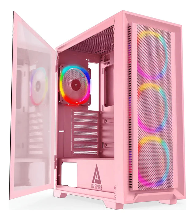 Caja Pc Apevia Inspire-pk Rosa Atx Con 4 Ventiladores Argb
