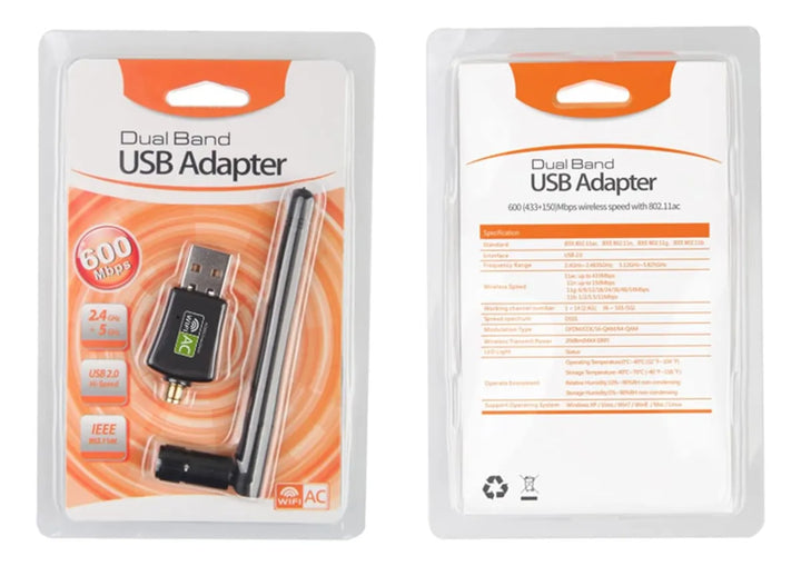 Receptor Wifi 600mbs Doble Banda Tarjeta Usb Dual 2.4-5 Ghz