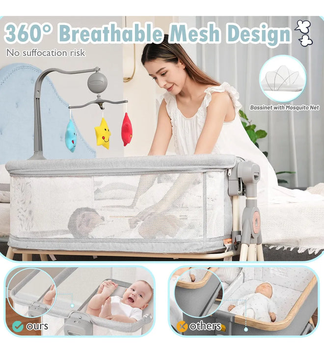 Cuna Mecedora 3 En 1 Con Juguetes Musicales Y Ruedas Gris