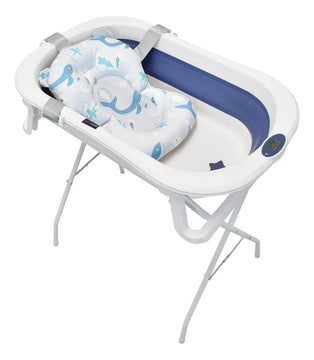 Bañera Plegable Con Soporte Y Cojín Stand Happy Baby Color Azul