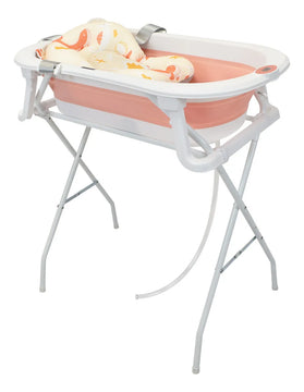 Bañera Plegable Con Soporte Y Cojín Stand Happy Baby Color Rosa