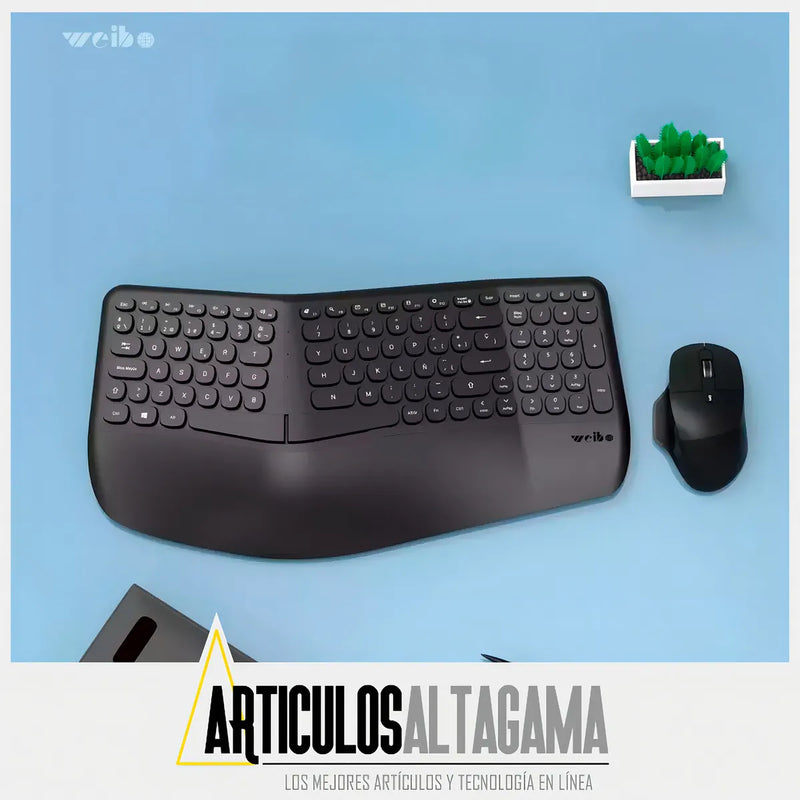 Combo Teclado Y Mouse Ergonomicos Inalambrico Weibo Wb-218 Mouse Negro Teclado Negro