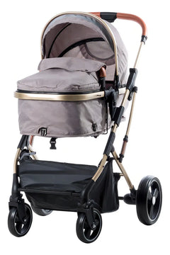 Coche Bebé Moises Plegable Ebaby Color Beige Chasis Dorado