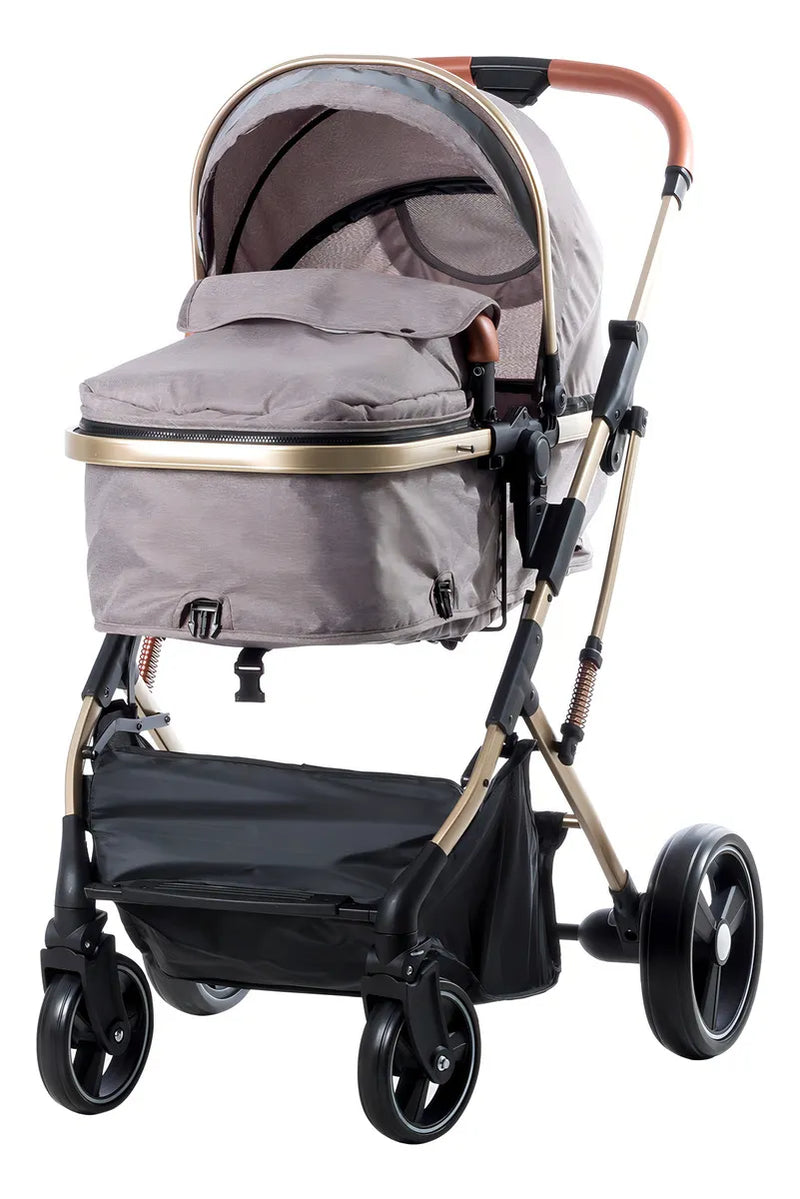 Coche Bebé Moises Plegable Ebaby Color Beige Chasis Dorado