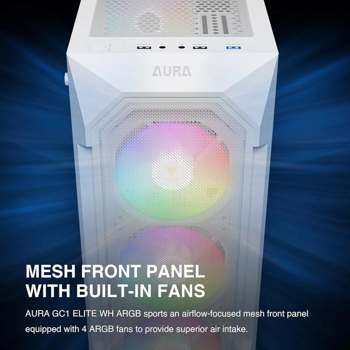 Caja De Pc Gamdias Aura Gc1 Elite Argb Media Torre Blanca