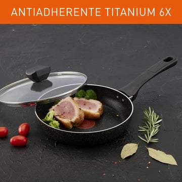 Sartén Imusa Titanium Force 20cm Antiadherente Tapa Vidrio Color Negro
