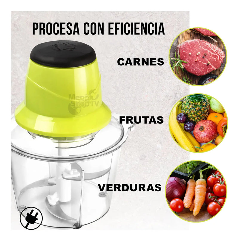 Combo de 2 Picadoras Eléctricas 300W con 4 Cuchillas de Acero Inoxidable, Capacidad de 1.5L para Carnes, Verduras y Frutas, Color Verde, Chef Master.