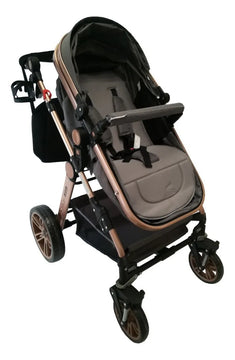 Coche de paseo Happy Baby Alizze travel system gris con chasis color dorado