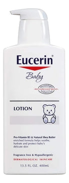 Eucerin Baby Loción Corporal 400 ml | Hipoalergénica, Sin Fragancia, Dermatológicamente Probada, Hidratante Corporal Para Piel Sensible del Bebé, Fórmula Segura y Clínica Que Protege y Repara La Piel