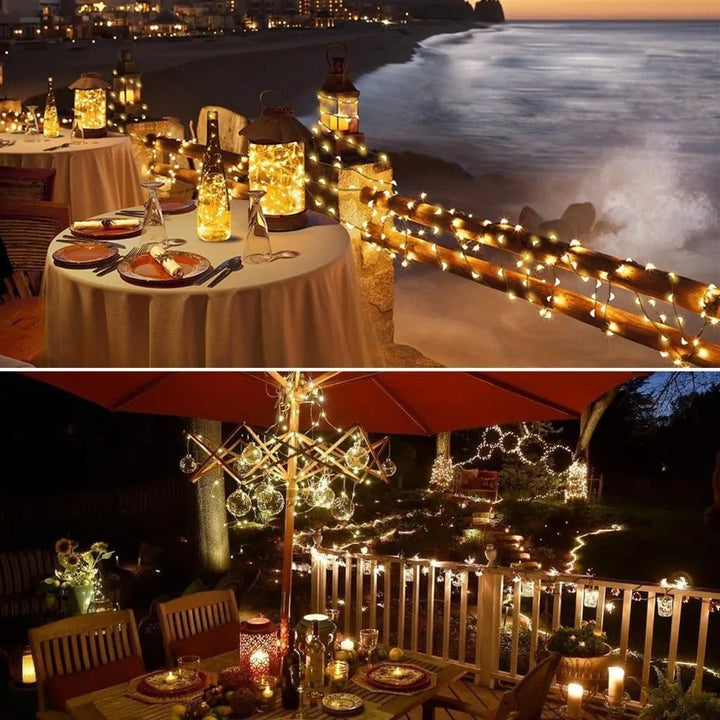 Luz Led Navideña Recargable Panel Solar 200 Leds Impermeable Blanco