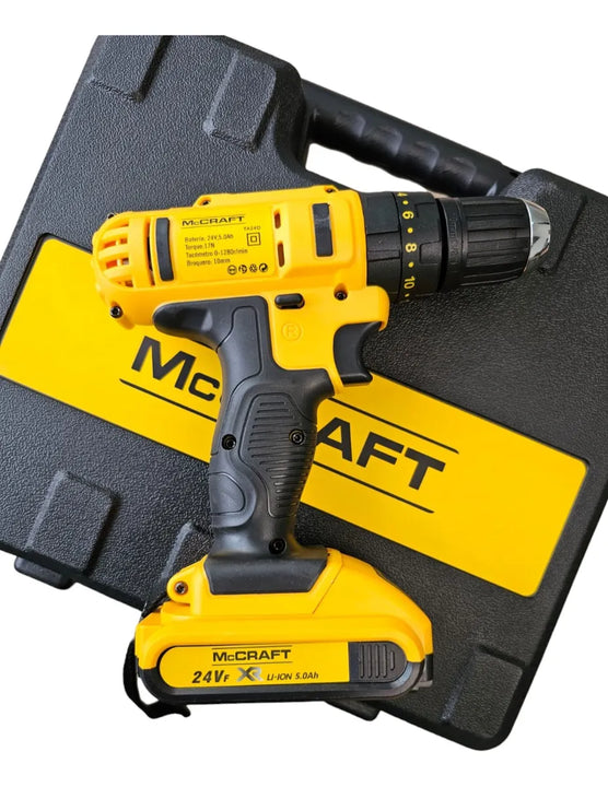 Taladro Inalámbrico De 24v Potente 2 Baterías 2 Velocidades Amarillo 50/60