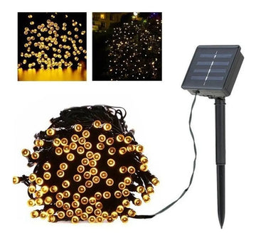 Luz Navideña Solar 100 Led 12mt Recargable Cálida Secuencias Cálido