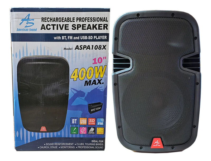 Cabina Recargable Américan Sound 10 Pulgadas Base+microfono Negro