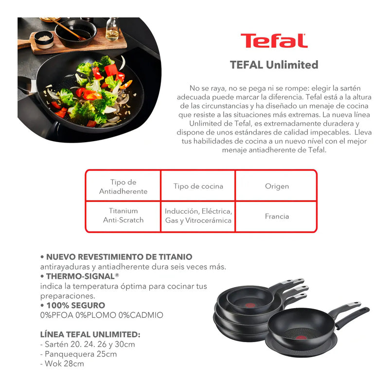 Sartén Tefal G2550702 Unlimited 30cm Antiadherente Color Negro