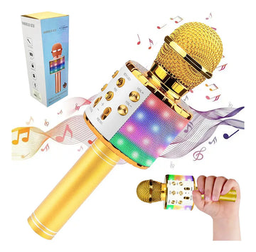 Microfono Inalambrico Karaoke Recargable Con Luz Led Color ! Color Amarillo