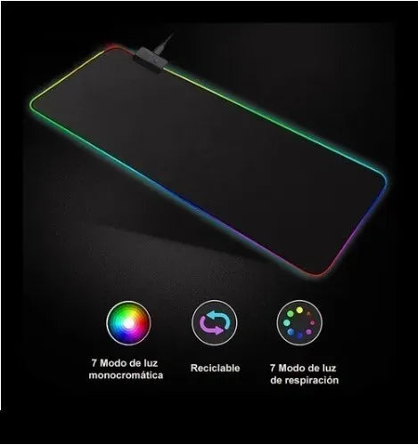 Rgb Alfombrilla De Ratón Iluminada Led Colorido Para Juegos Negro