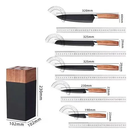 Set De Cuchillos Cocina 5 Pz En Madera Acero Inoxidable Marrón Claro