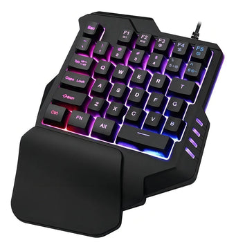 Teclado Gamer Usb Una Mano Retroiluminado 8 Colores Color del teclado Negro