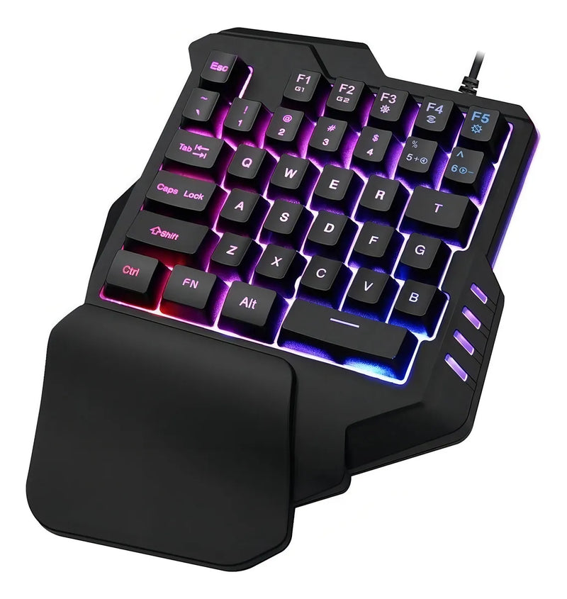 Teclado Gamer Usb Una Mano Retroiluminado 8 Colores Color del teclado Negro