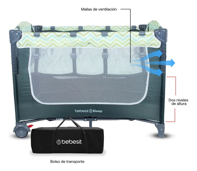 Cuna Corral Colecho Para Bebe Con mosquitero Sleep 2 en 1 Bebesit Incluye Bolsa de viaje