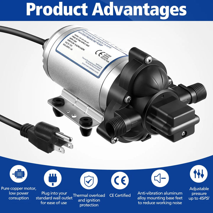 Bomba De Diafragma De Presion De Agua Industrial De 115 V, A