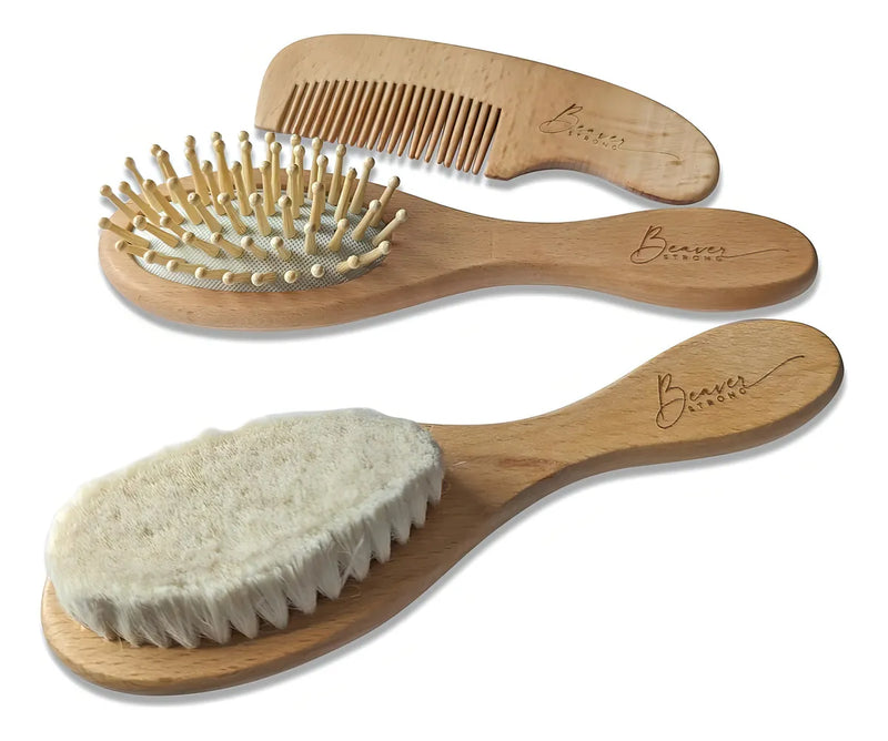 Set De Cepillo Y Peine De Pelo De Bebé De Madera Gentle Care