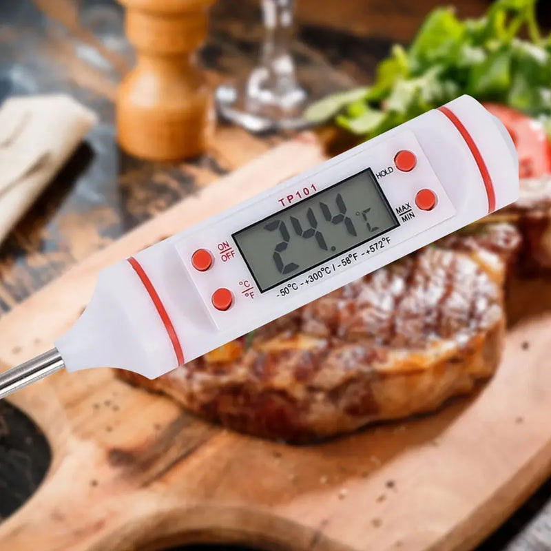 Termometro Digital Lcd Pincha Carne -50° A 300° 4 Botones Color Blanco