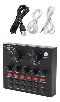 Microfono Profesional + Tarjeta De Sonido V8 Color Negro