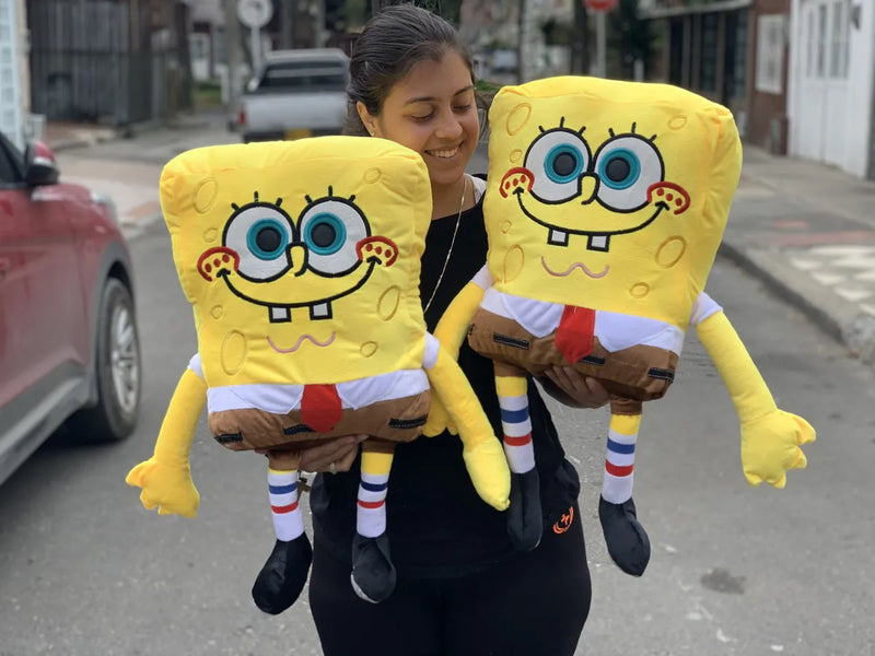 Peluche Bob Esponja Grande 70cm Moño De Regalo Y Globos Amarillo
