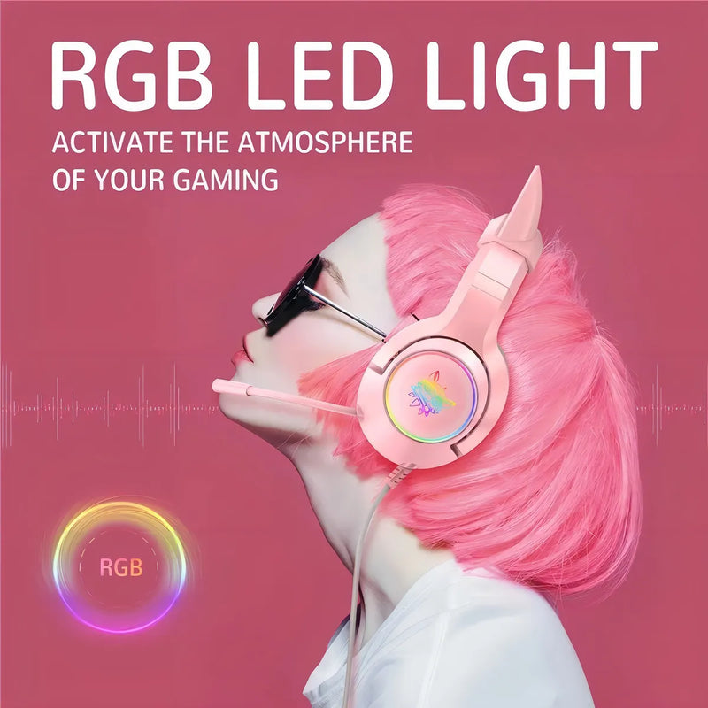 Aurífonos Gamer Onikuma K9 Micrófono - Cable Adaptador 1 A 2 Color Rosa
