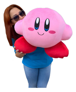 Kirby Peluche Grande 50cm Perfumado + Moño +3 Globos Rosa Chicle