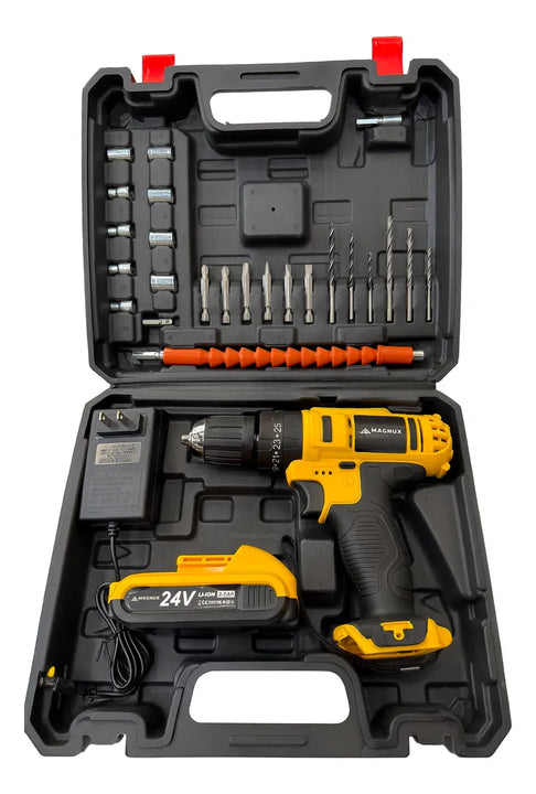 Taladro Atornillador Inalámbrico 10mm Magnux 24v 1 Bat 23 Nm Amarillo