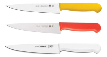 Set X3 Cuchillos 6 PuLG. Tramontina Chef Master Profesional Color Blanco, Rojo y Amarillo
