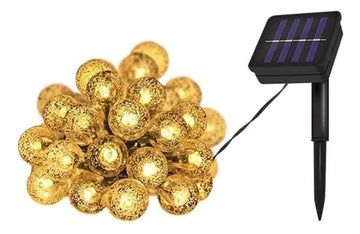 Solar Flasher 50 Bolas Luz Led Solar Navideña Blanca Cálida Dorado