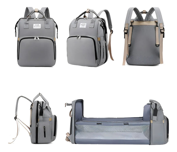 Mochila 3 En 1 Pañalera Cuna Y Mudador Portátil Para Bebés