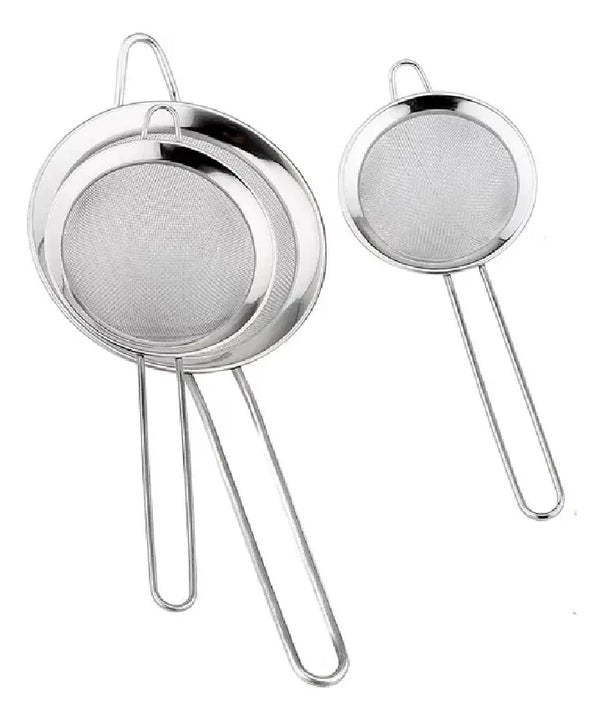 Colador De Jugos Metalico Utensilio De Cocina Pack X3 Plateado
