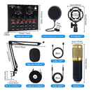 Micrófono Profesional Condensador+brazo+tarjeta Sonido V8 Dorado