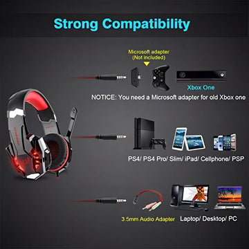 Fone de ouvido over-ear sem fio Kotion Gamer G2000 negro e rojo