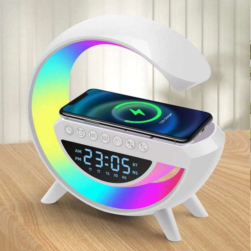 Parlante G Bluetooth Lámpara Rgb Carga Inalámbrica, Reloj Blanco