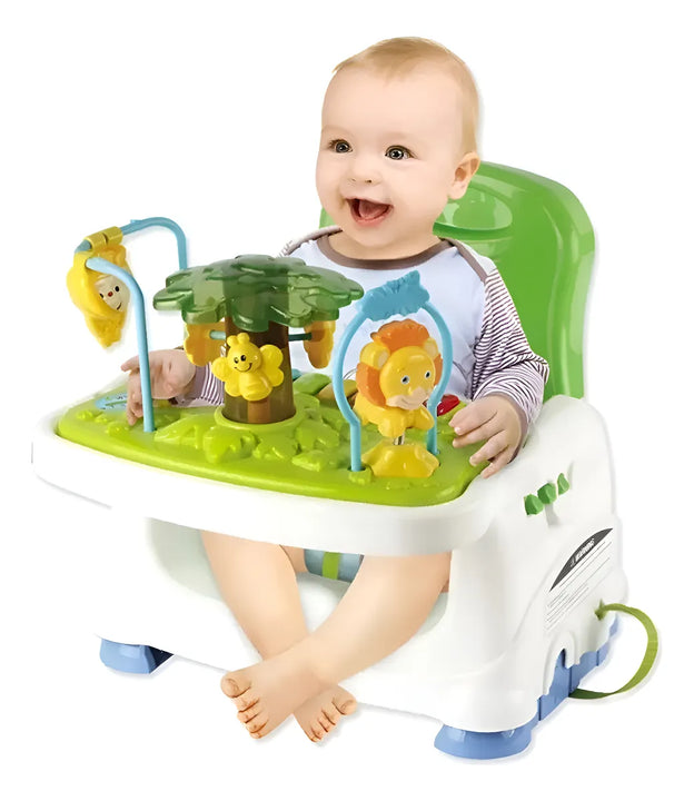 Silla Comedor Unico Musical Juguetes Portátil Doble Bandeja Azul