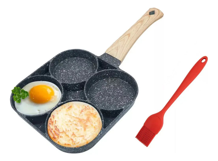 Sarten Antiadherente+ Brochas Mini 4 Puestos Huevos Arepas Silver