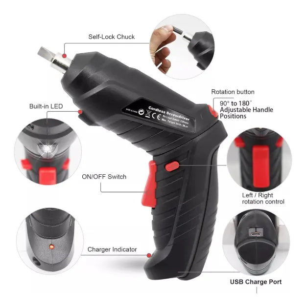 Destornillador Inalambrico Electrico 47 En 1 Recargable - Negro