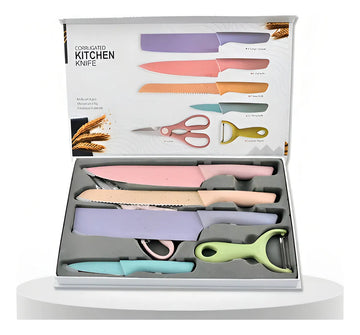 Set De Cuchillos Tijeras Pelador Color Tonos Pastel